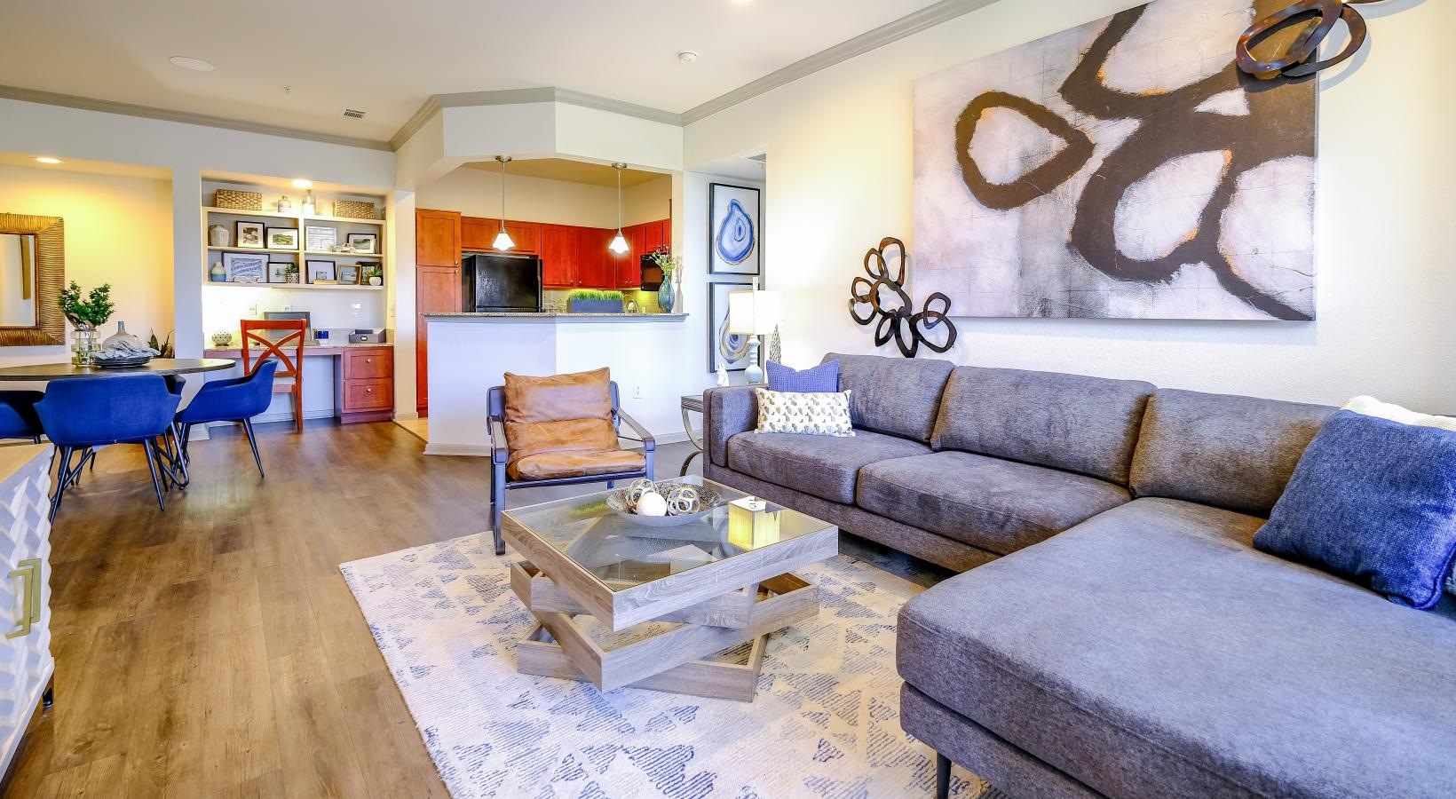 Relax and unwind in stylish living spaces a living room with a couch and a coffee table