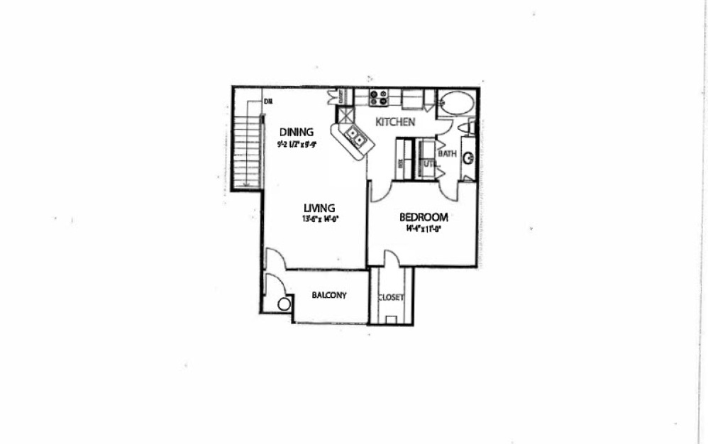A05 - 1 bedroom floor plan layout with 1 bathroom and 855 square feet