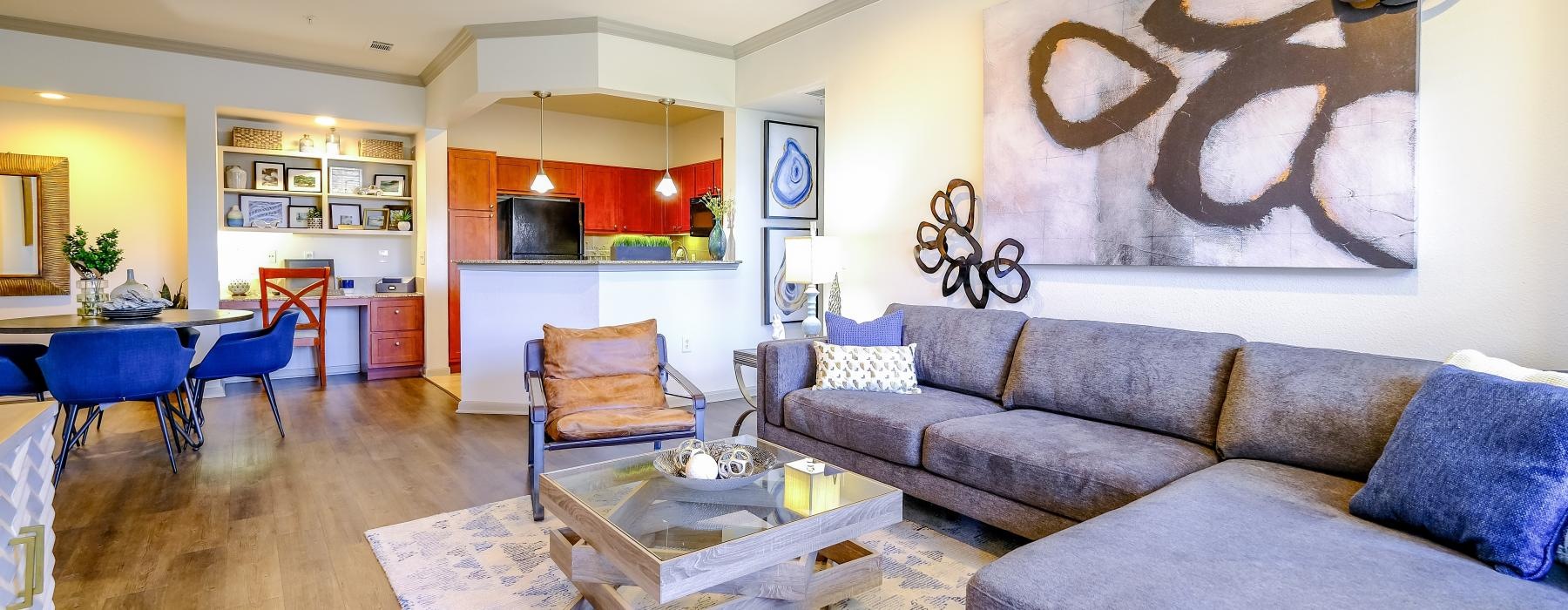 a living room with a couch and a coffee table